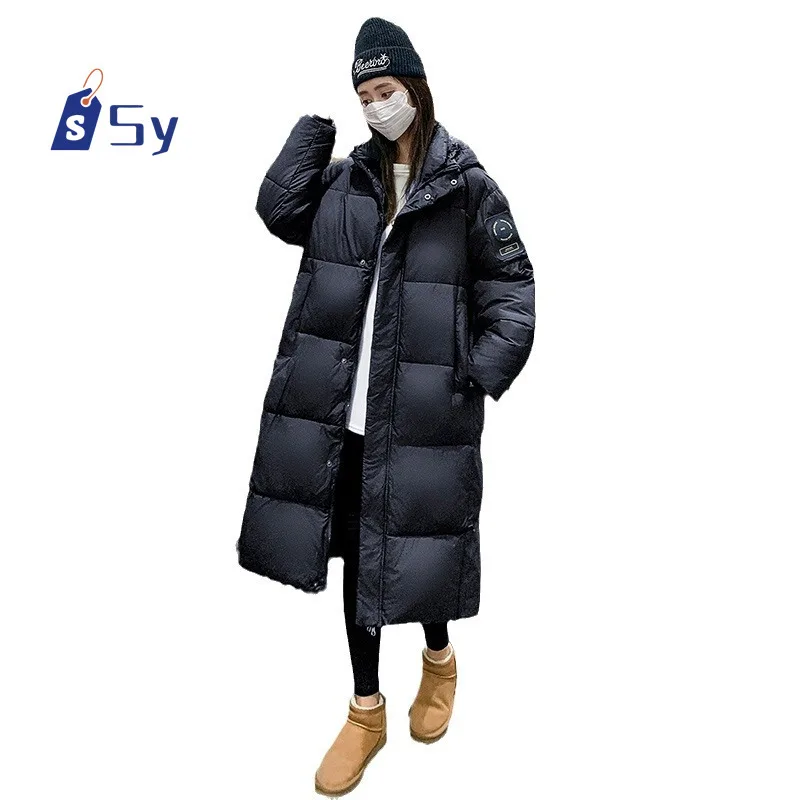 Sy Black Winter Women\'s Down Puffer Jackets Baggy Thickening Warm Oversize Clothing Boutique Clothes Cotton And Long Coats