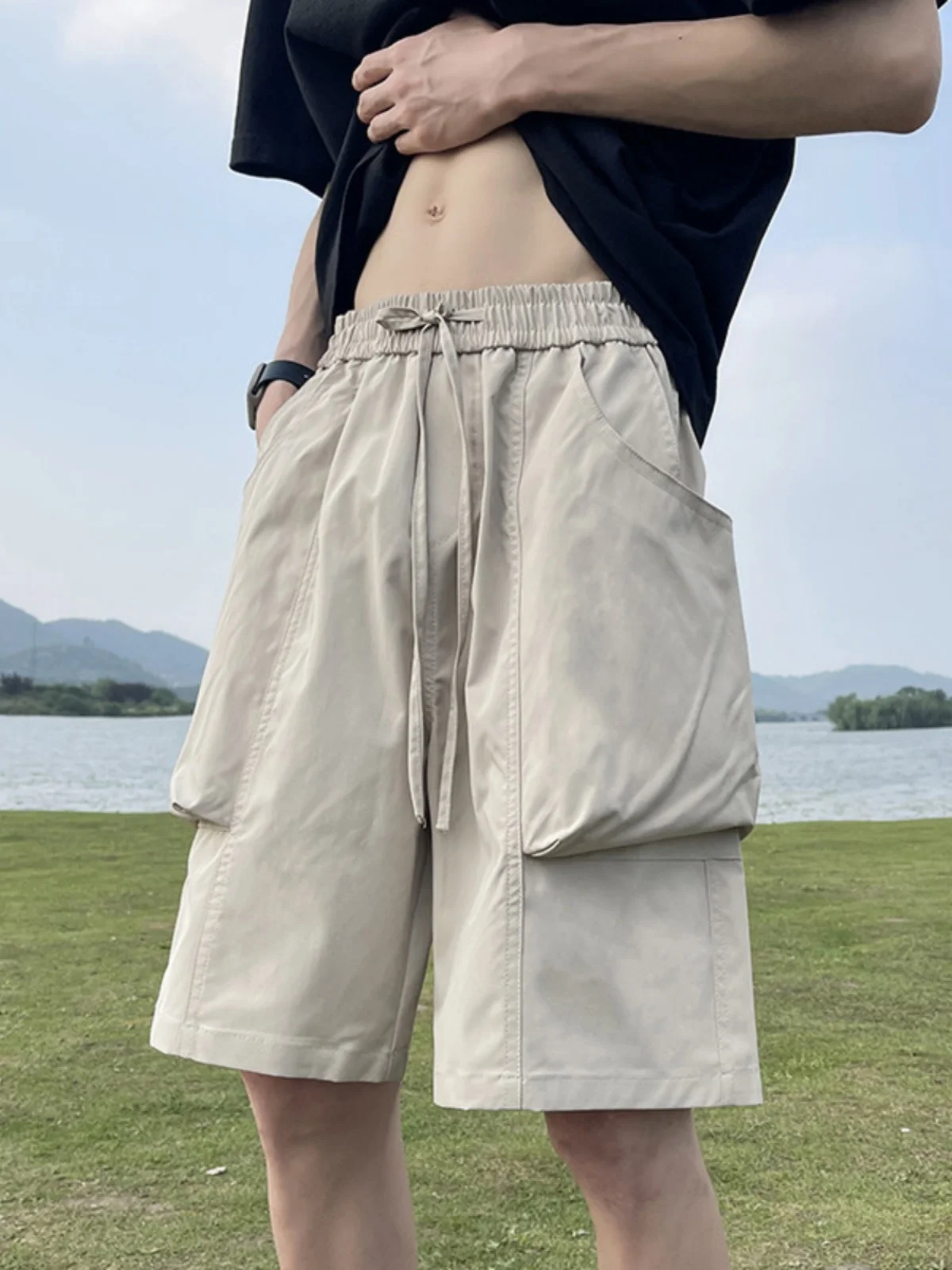 

Men's Summer Ice Silk Thin Qui Dry Casual orts Double Layer Large ket Workwear Five-Quarter Length American Functional...