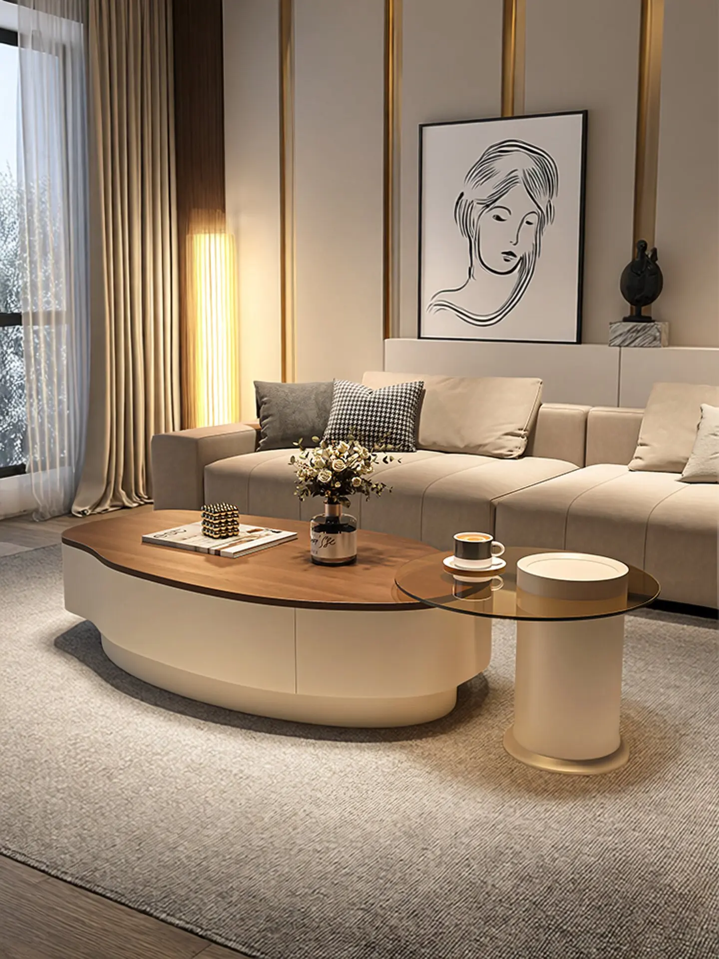 Medieval style creative coffee table living room household minimalist small apartment special-shaped mango coffee table light