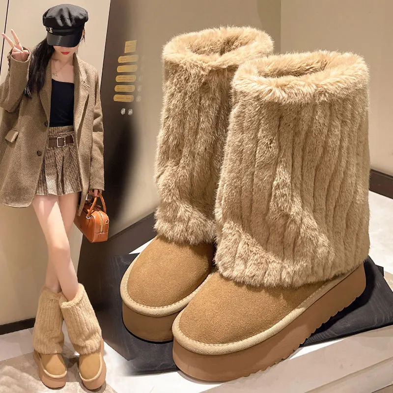 

Milk fluffy snow boots for women in winter 2026, new thick soled shoes with increased height and plush, thick cotton shoes