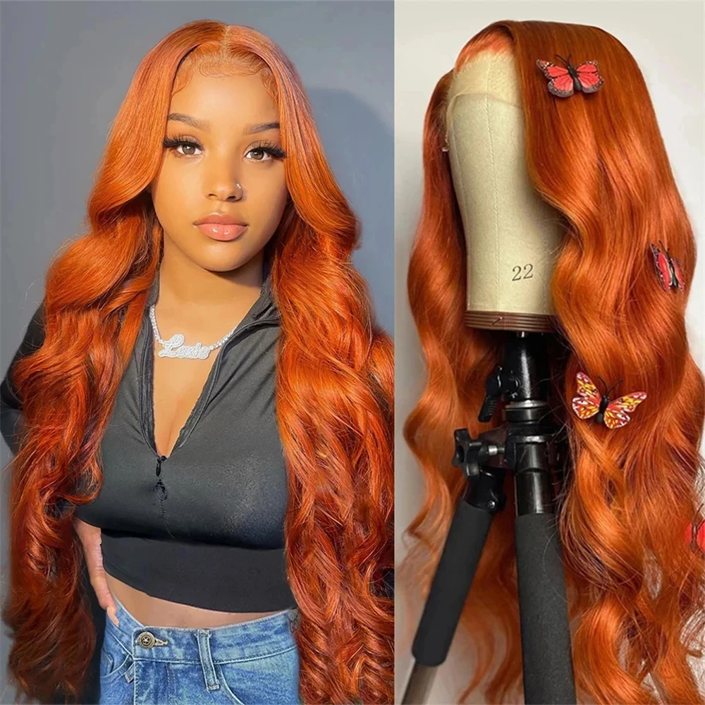 Body Wave Ginger Orange 13x6 HD Lace Front Wigs Human Hair Brazilian Remy Colored Pre Plucked 13x4 Human Hair Lace Frontal Wig