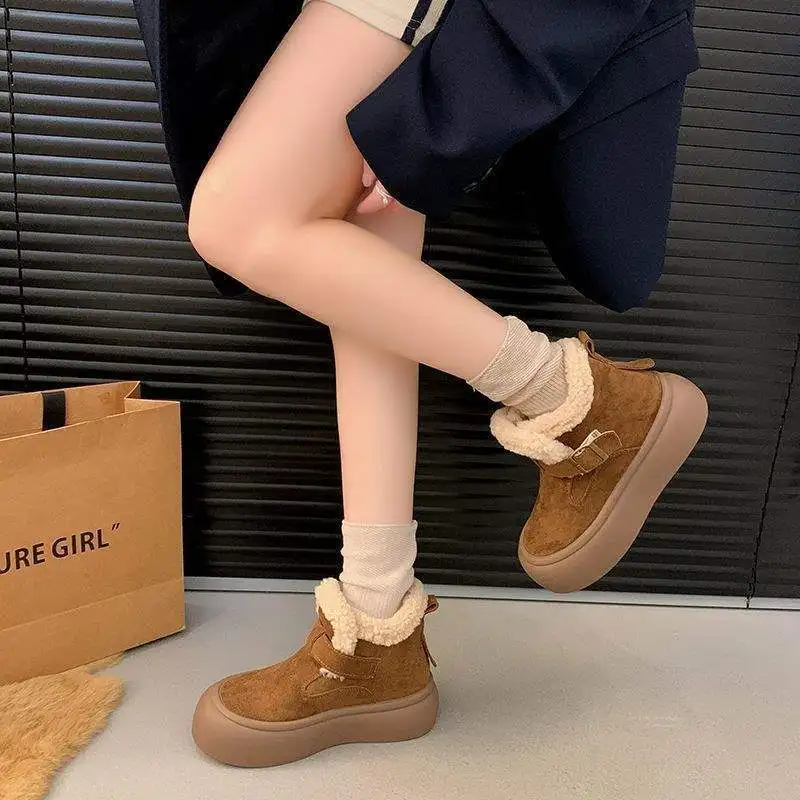 

Thick-soled snow boots winter short boots thickened plush thick bread fur cotton shoes new slip-on shoes comfortable versatile