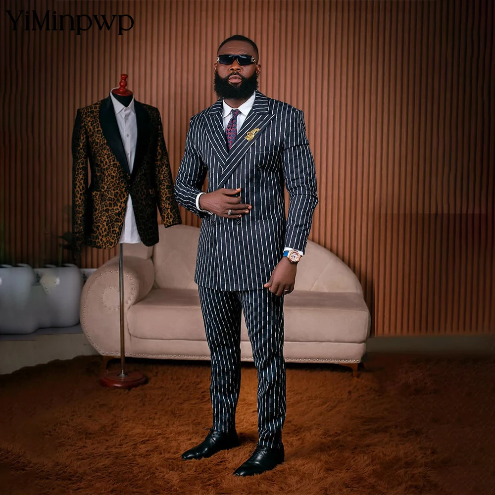 

Cassy Men's Striped Suit 2 Pieces Single Breasted Satin Peaked Lapel Formal Business Coat Pants Wedding Suits Slim Fit XS-5XL