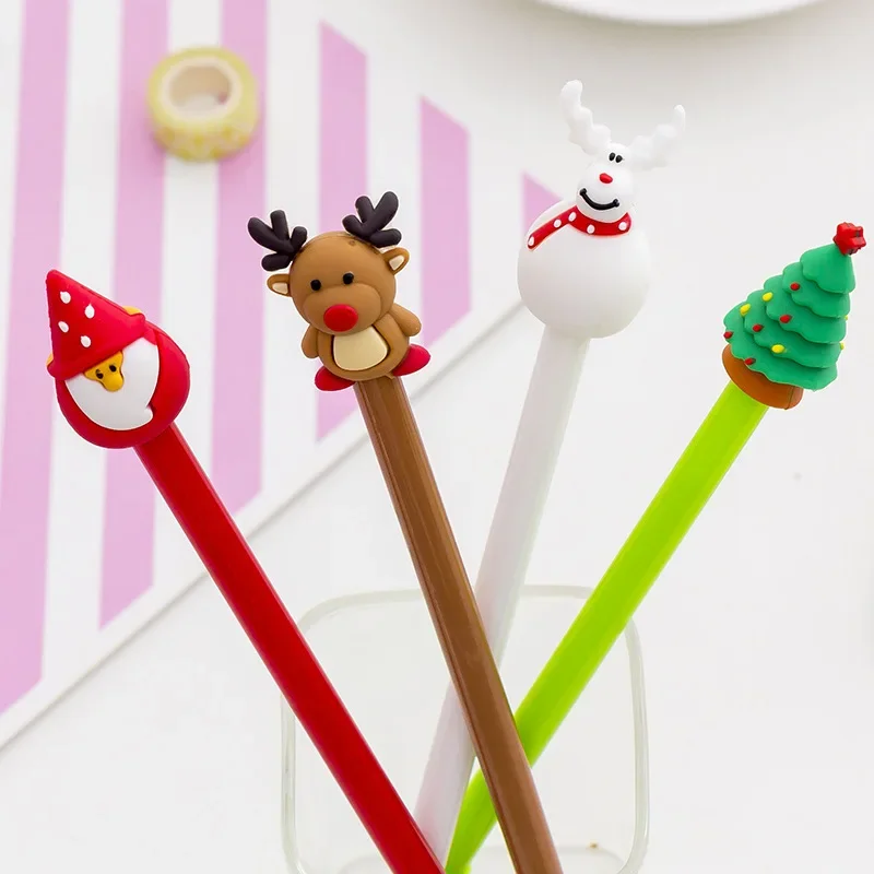 4pcs/pack Christmas Tree Snowman Santa Claus  Gel Ink Pens School Office Writing Gift Stationery Cute Pen Kids