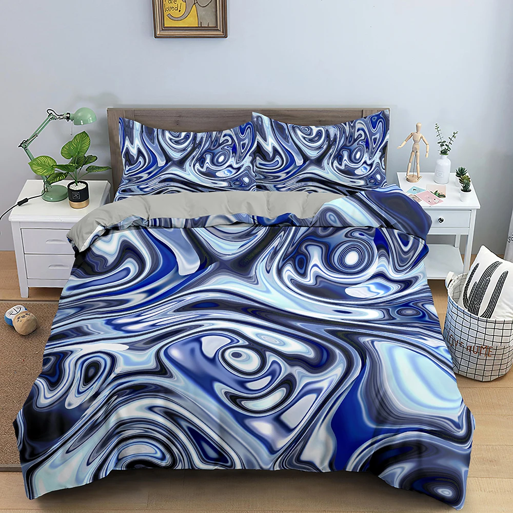 

Abstract Duvet Cover Set King Microfiber Blue Psychedelic Bedding Set 2/3 Pcs Queen Size Warped Space Theme Twin Comforter Cover
