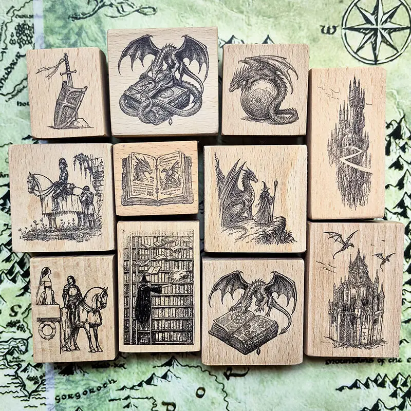 Scrapbooking Stamp Wizard & Knight, Dungeons & Dragons,Fantasy World Journaling Wooden Stamps
