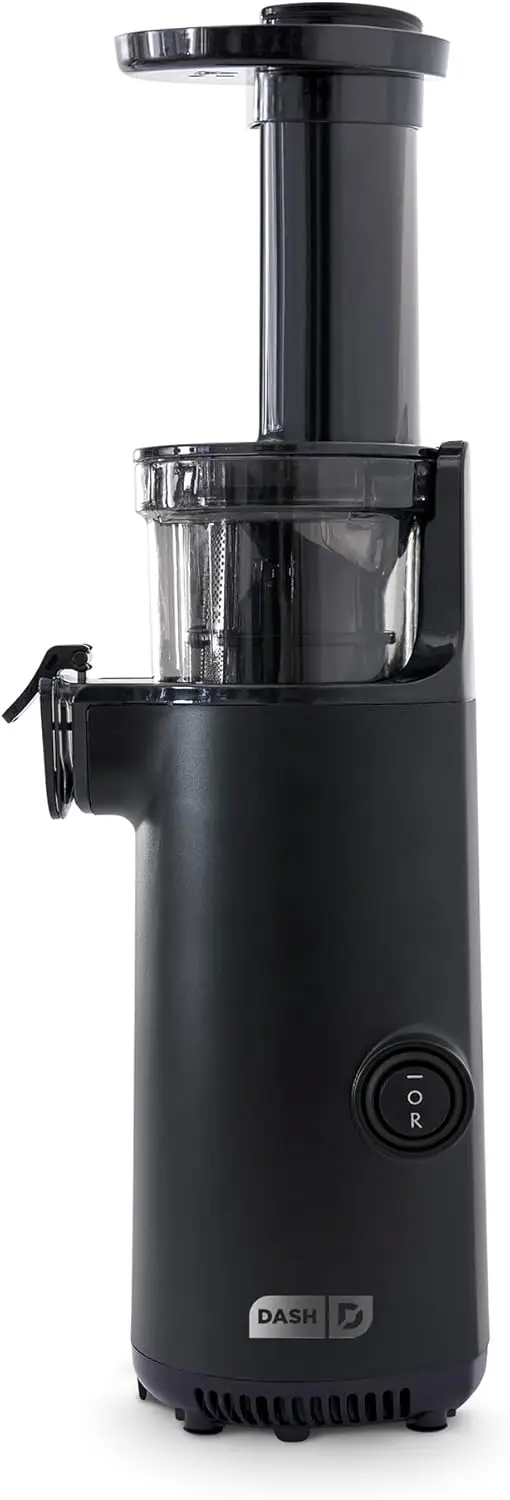 Exprimidor lento compacto de lujo, prensa en frío fácil de limpiar con cepillo, vaso de pulpa, accesorio congelado y guía de recetas - Negro