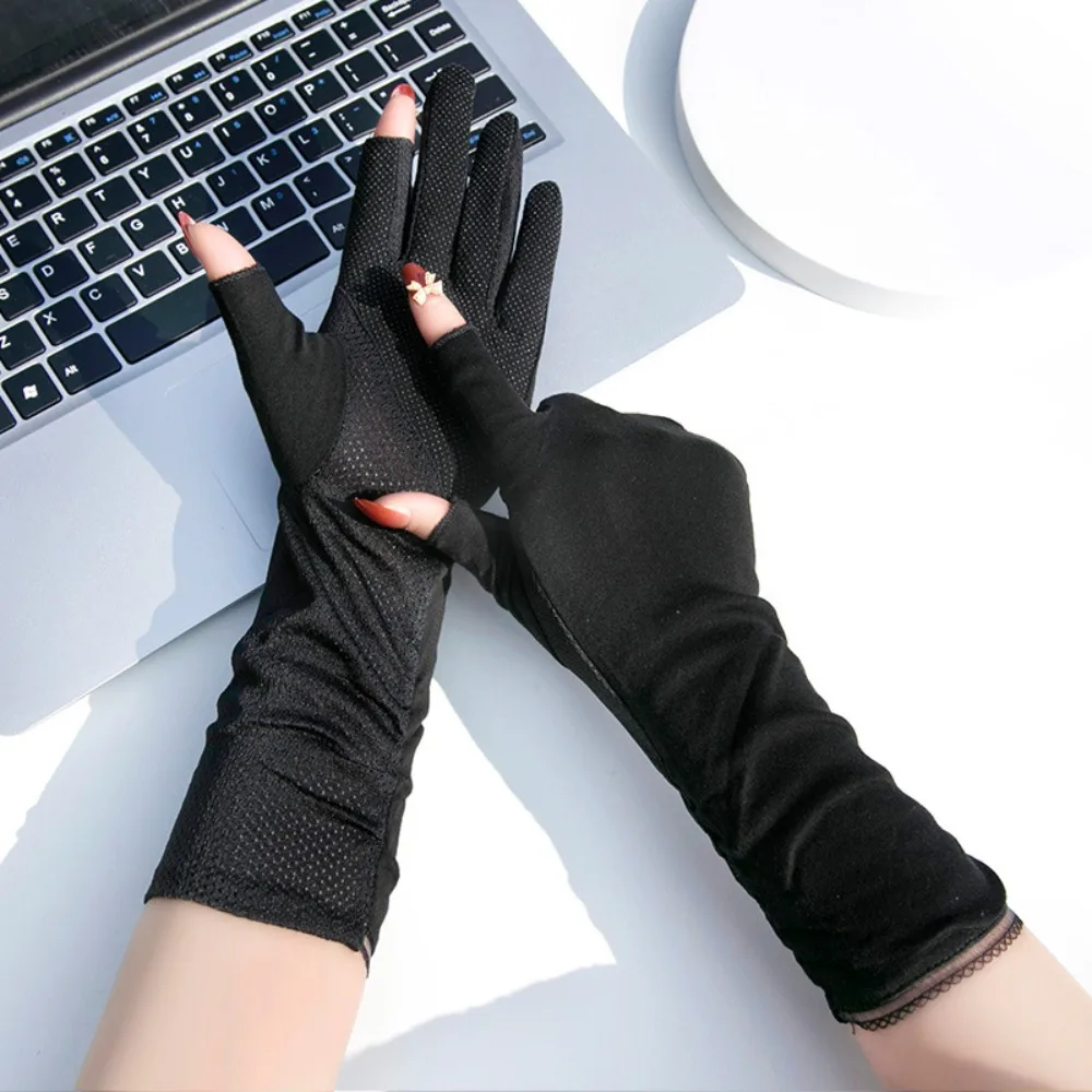 자외선 차단 여성용 선스크린 장갑, 통기성 좋은 자외선 차단 라이딩 장갑, 미끄럼 방지 얇은 여름 운전 장갑 여성용