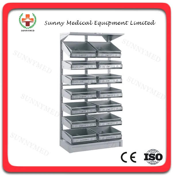 SY-R091 Medicine Storage Clinic Stainless steel adjustable double bucket medicine rack Display Rack For Hospital