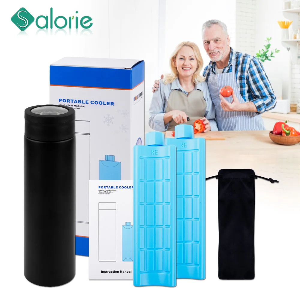 

Портативный термос для инсулина, нержавеющая сталь 304, мониторинг температуры в реальном времени, большая вместимость для организации хранения лекарств в путешествиях