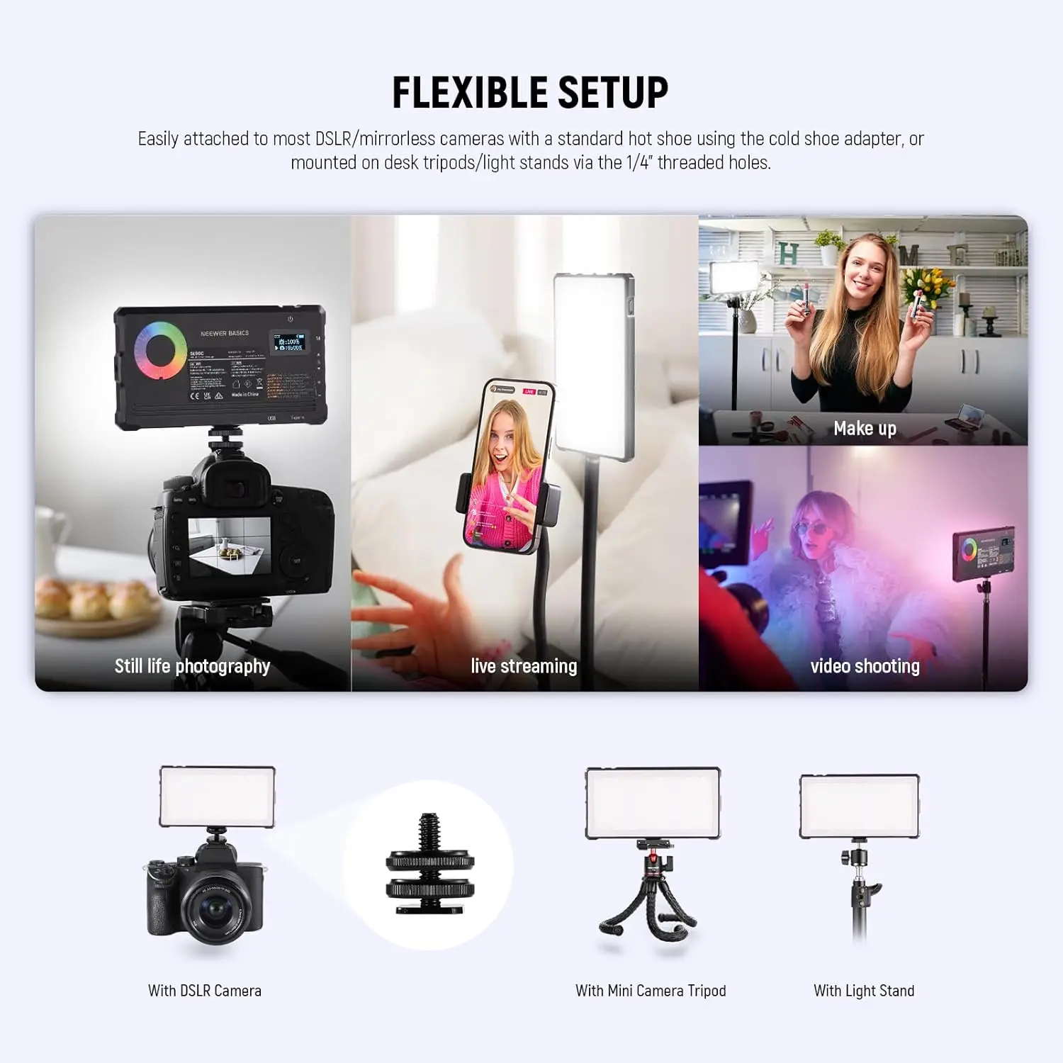 NEEWER Basics RGB-Videoleuchte 9W 2700K-7500K Tragbare Vollfarb-RGB 4000mAh Wiederaufladbare Metall-LED-Kamera-Panelbeleuchtung – Detail 4