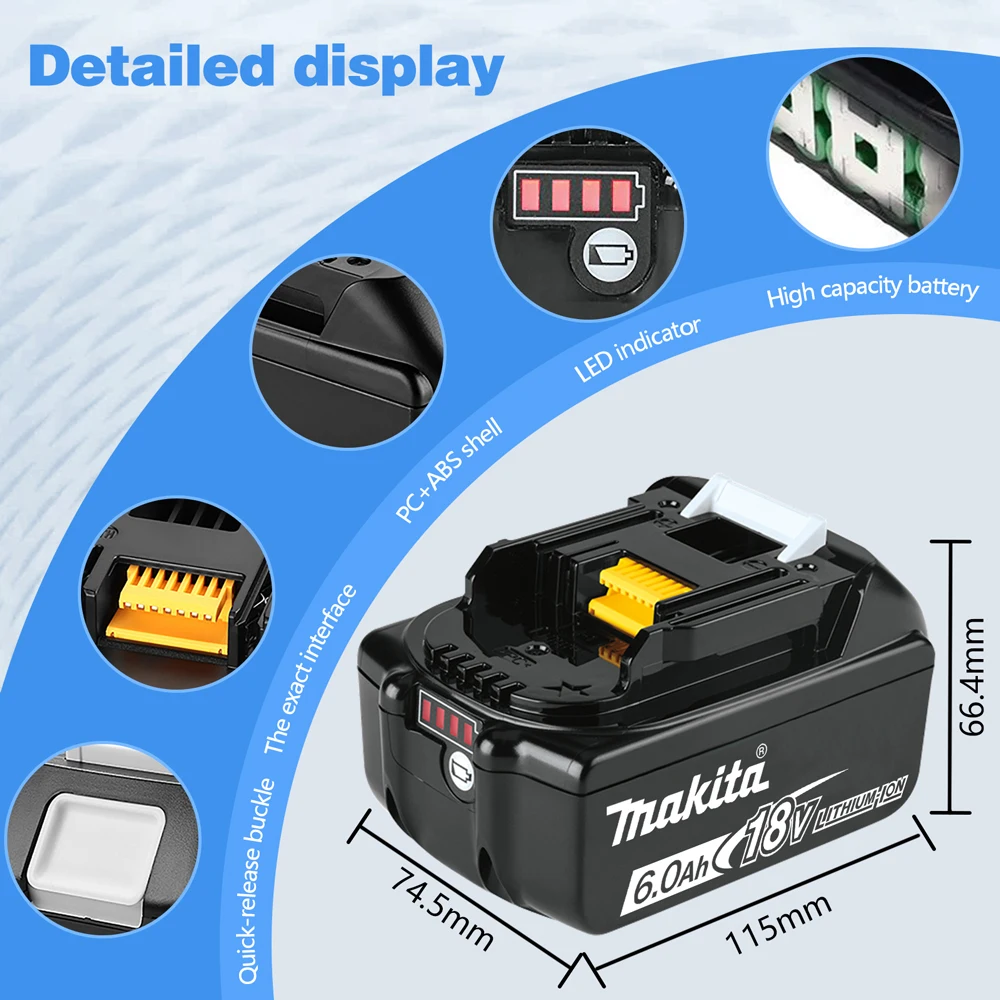 Imagem -03 - Bateria Recarregável de Lítio Makita Baterias de Substituição de Broca Originais 18v 6000mah Bl1860 Bl1830 Bl1850 Bl1860b