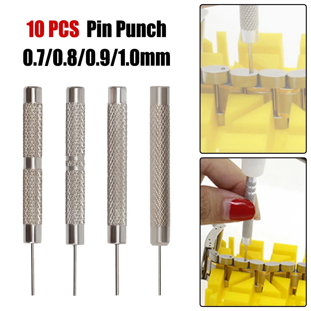 10Pcs Iron Pin Punches 0.7mm 0.8mm 0.9mm 1.0mm Watch Strap Bracelet Pin Remover Repair Tool Kit For Riveting Watch And Jewelry