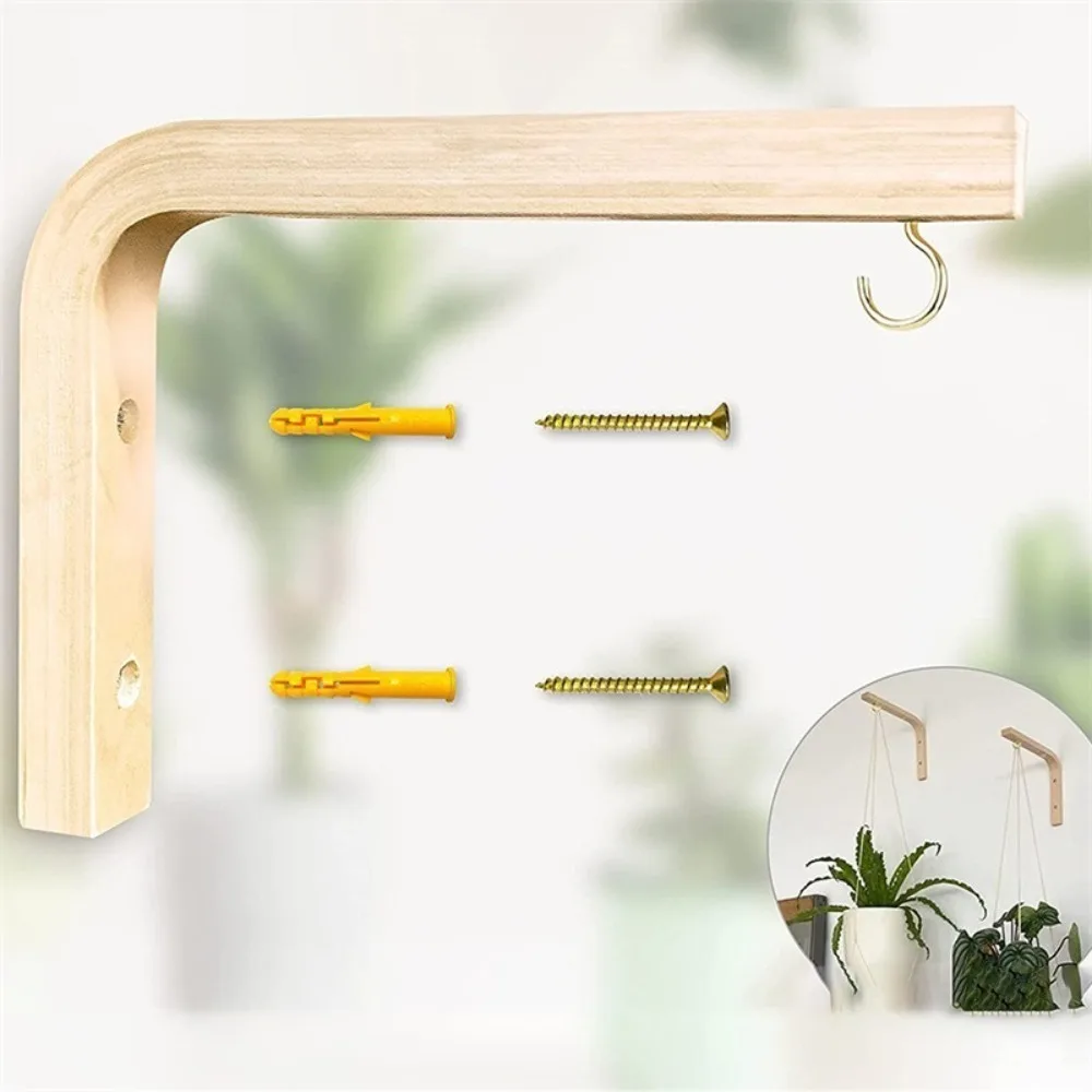 1/2pcs Natural Wood Wall Plant Hangers Hanging Lanterns Wind Chimes Plant Bracket Wooden Wall Mounted Flower Pot Hook