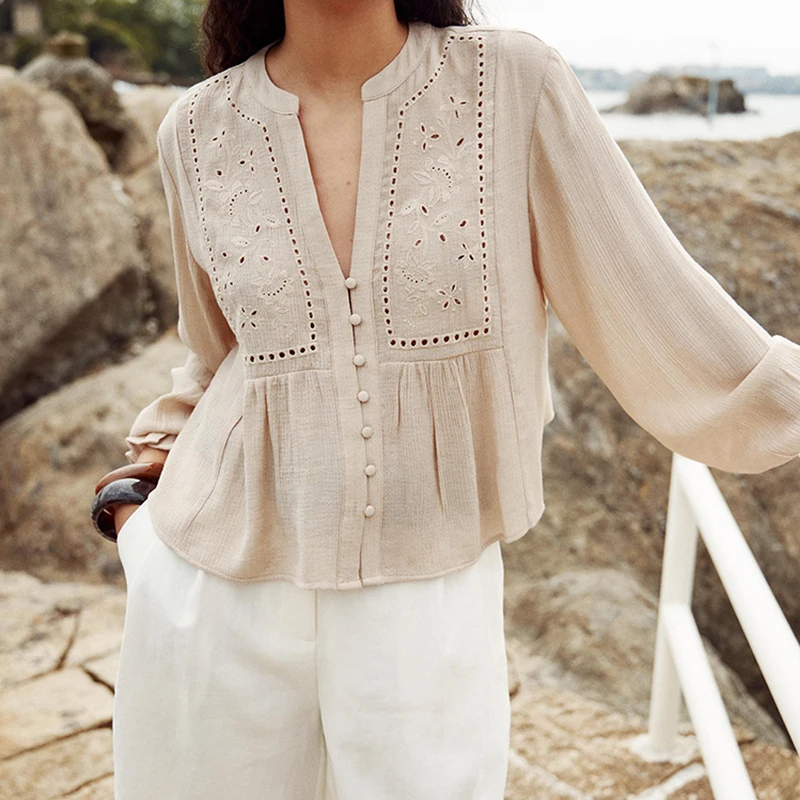 

Faionable Embroidered Hollow out ort irt Women's Sle 2025 Summer New Arrival Polyester Fiber 00% Z Brand