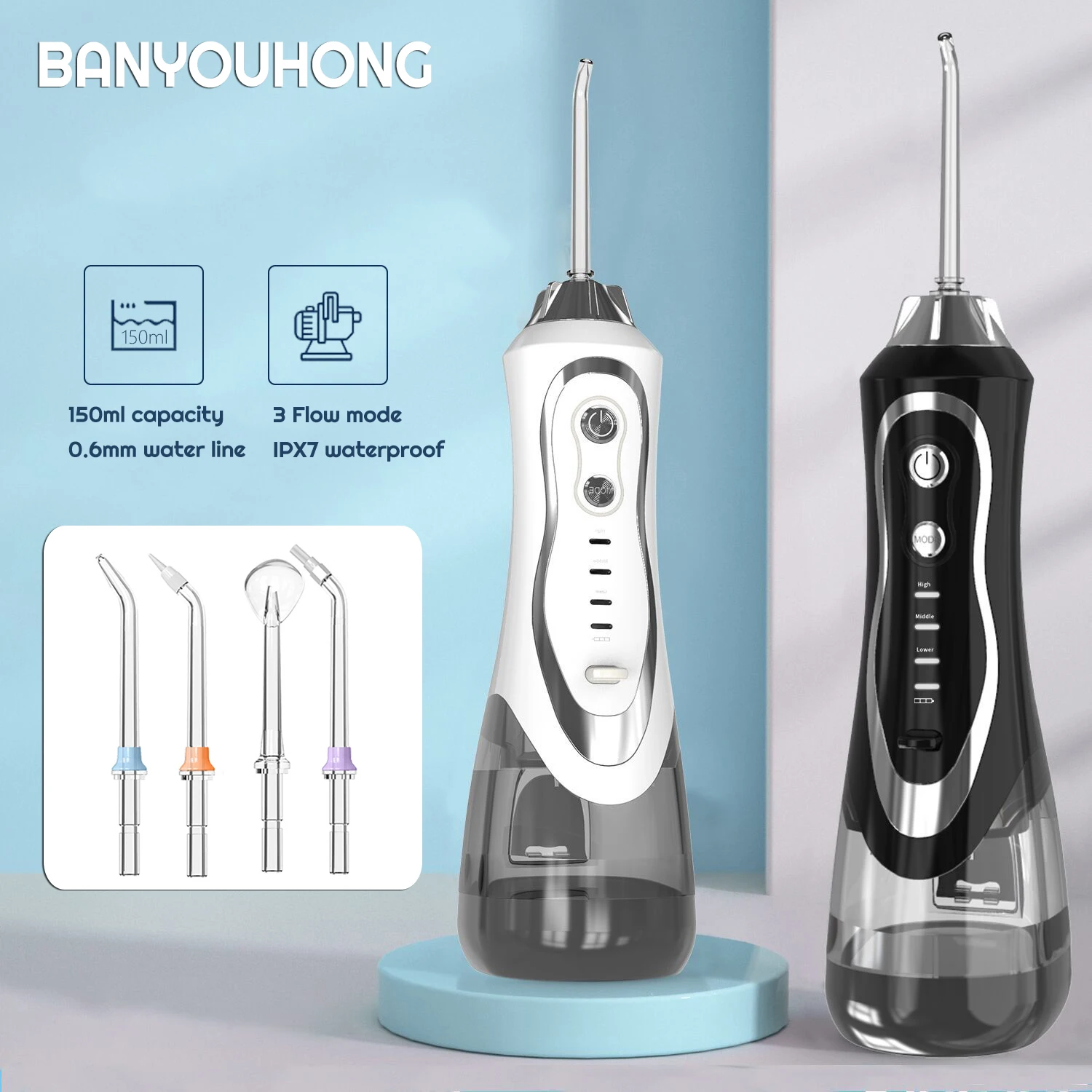 

Oral Irrigator USB Rechargeable Water Flosser Portable Dental Water Jet 300ML Water Tank Waterproof Cleaner 4 Nozzles