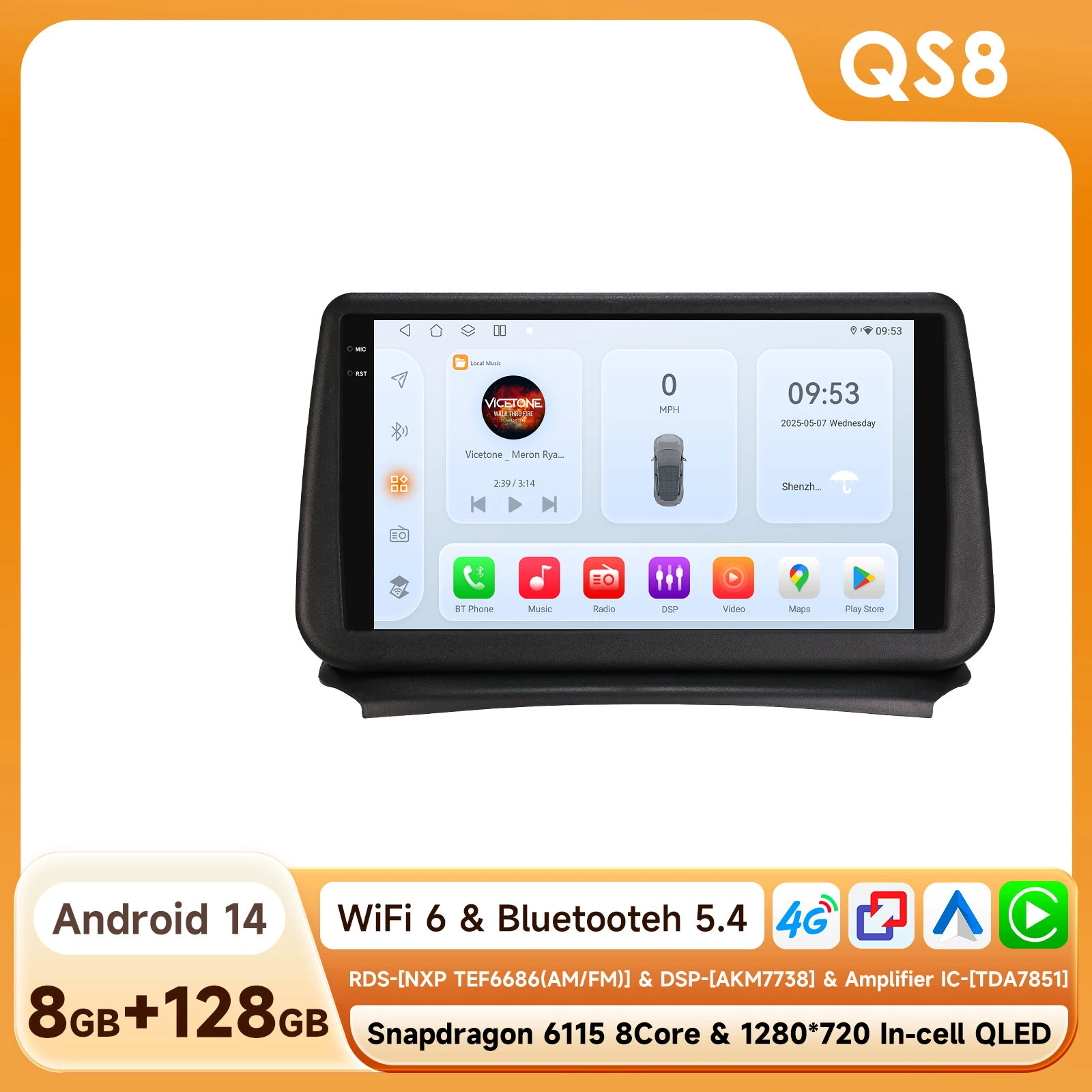 Hizpo 8-Core 2-DIN AI Android 14 autoradio voor Opel Zafira C 2010-2016, multimediasysteem met GPS, 4G, Carplay en 360° camera, aangedreven door Snapdragon 6115