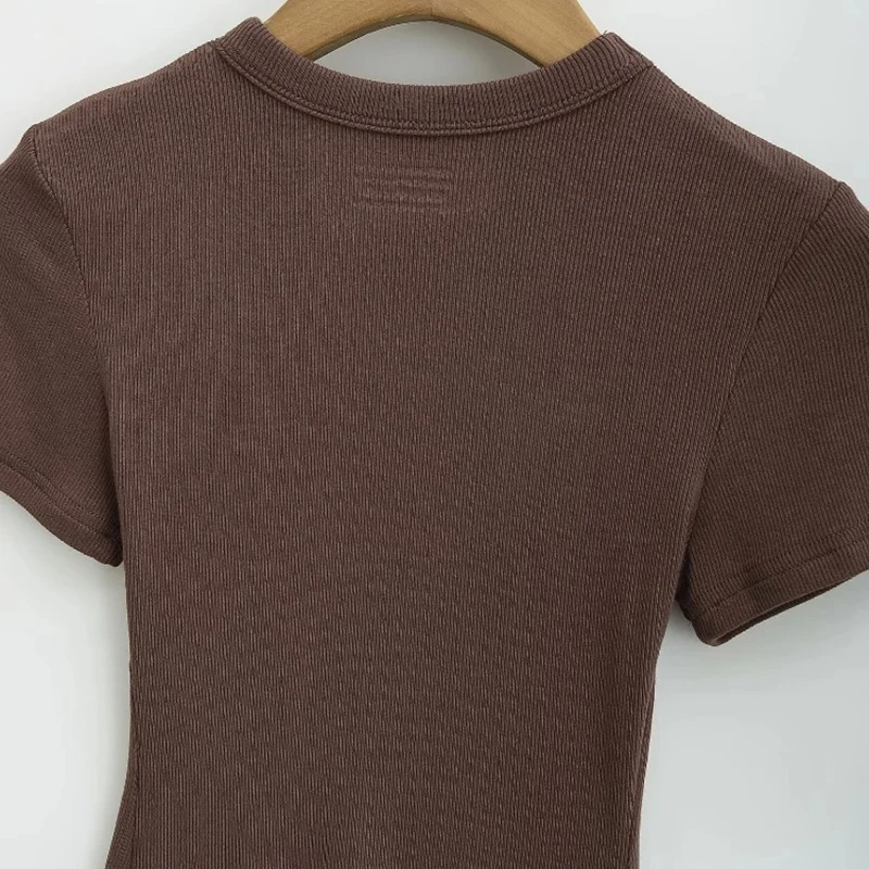 Rundhals Hochelastische Sommer-Cropped-Tops Damen Kurzarm-Oberteile Sexy Pullover Unterziehblusen Schlanke T-Shirts – Detail 17