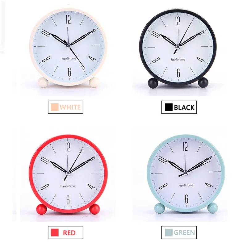 

4.5 Inches Simple Round Alarm Clock Silent Pointer Metal Material Night Light For Student Children Home Decor Desktop Clock