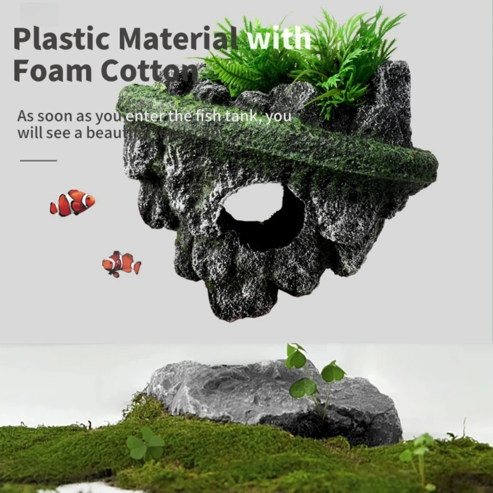Suspended Island Fish Tank Decorative Creative Floating Stone Simulation Plants Caverns Crafts Ornaments Aquarium Accessories
