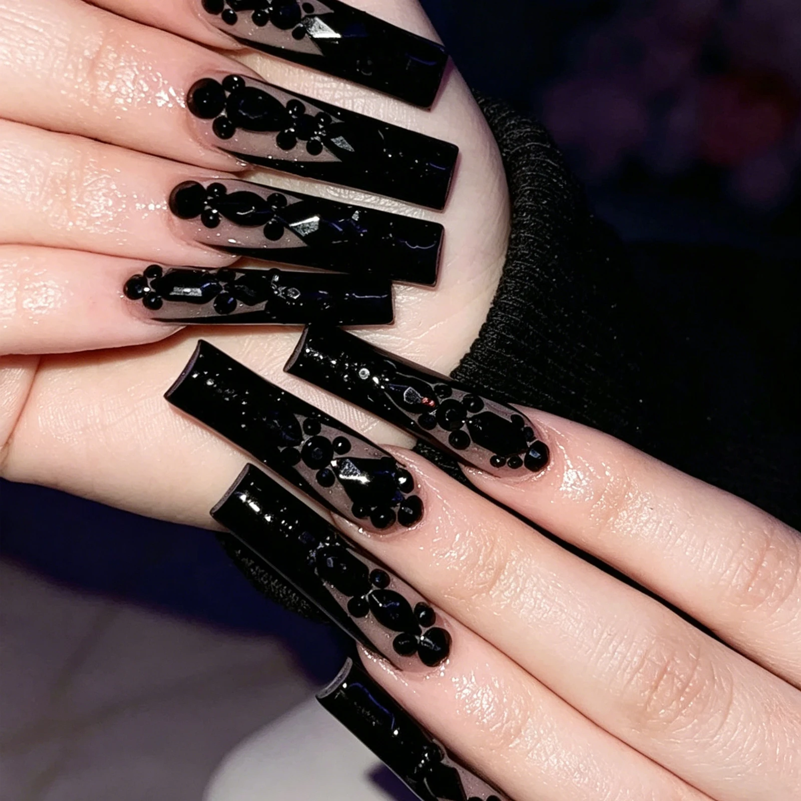 12Grids Black Crystal Nail Art Charms Mixed Shaped Flat Bottom Y2K Shining Rhinestones DIY Nail Art Decoration Accessories