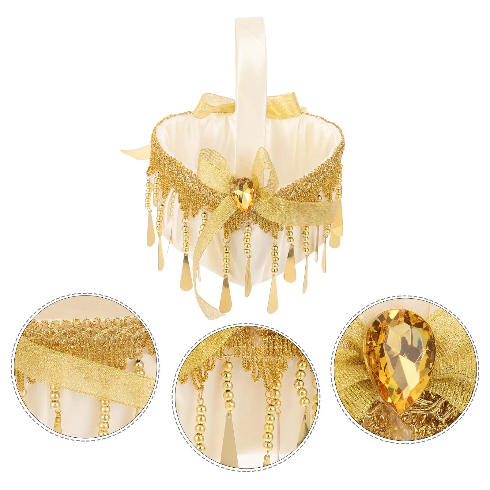 Petit panier de fleurs doré, cadeau de mariage, paniers de rangement portables en rotin rustique, accessoires de fête de mariage, panier de fleurs pour fille