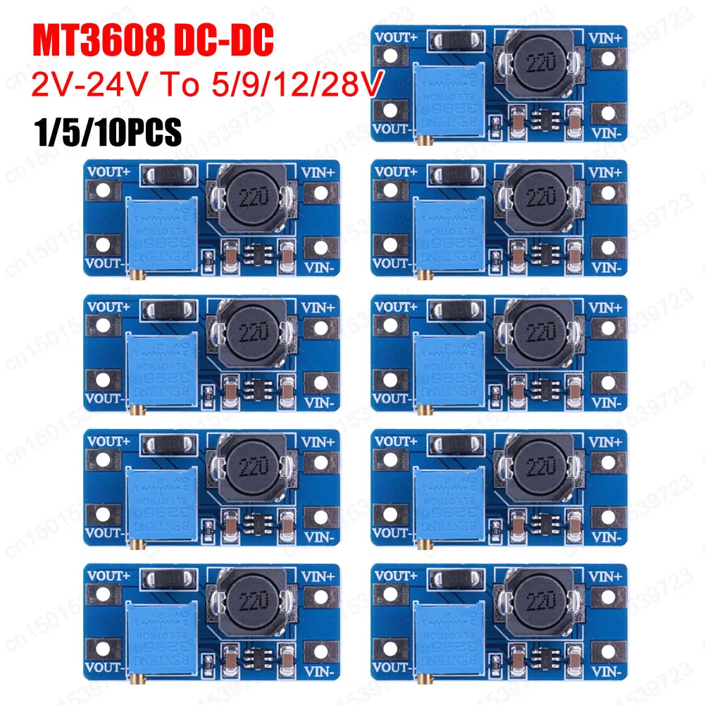 1-10pcs mt3608 DC-DC einstellbares Boost-Modul 2a Boost-Platte Step-Up-Modul mit Micro-USB 2V-24V