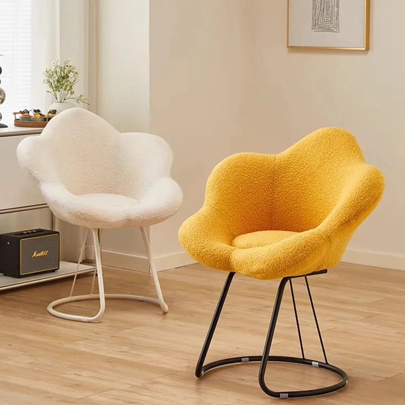 Cute white backlit dressing table with rotating fluffy wheels, adjustable footstool dressing table, modern metal small suede