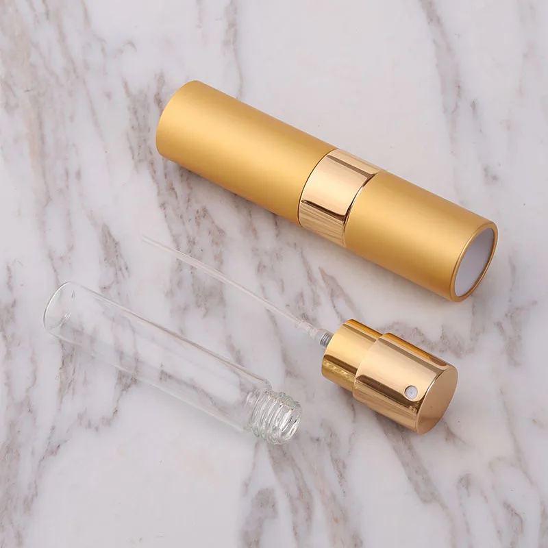 Flcopropriété de parfum en aluminium métallique, vaporisateur cosmétique, portable, vide, sous-bouteille de voyage, doublure en verre, 8ml, 5 pièces