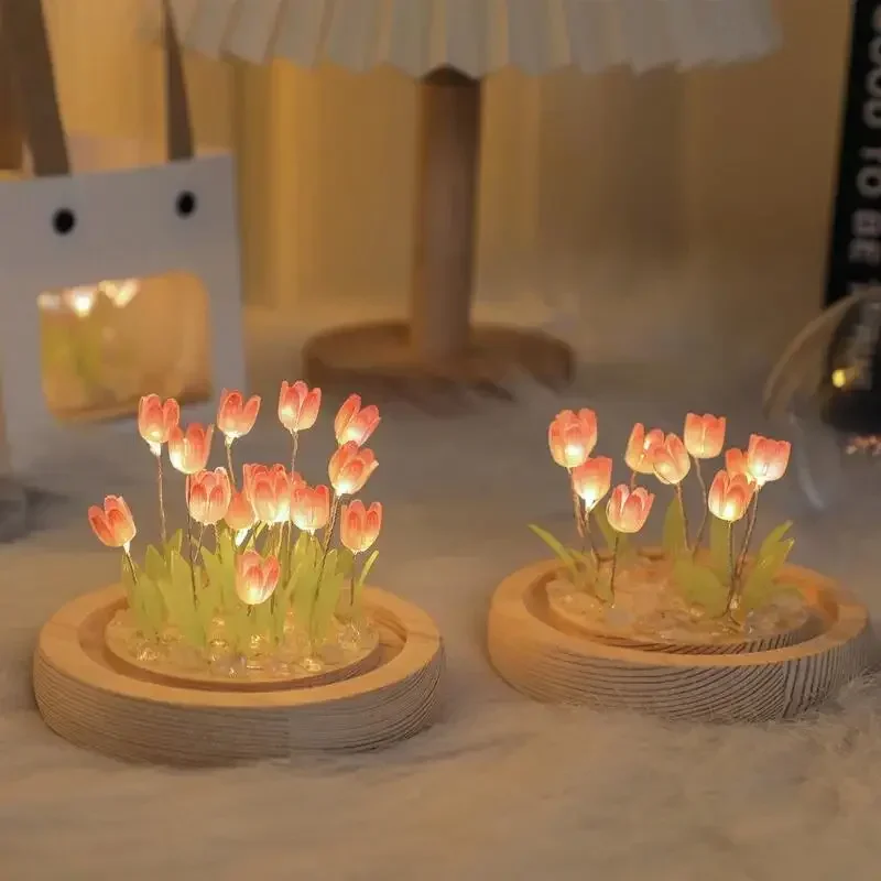 DIY Künstliche Tulpe Blume Nachtlicht Ornamente Handgemachte Nacht LED Nacht Lampe Schlafzimmer Schreibtisch Dekor Geburtstag Geschenke Tisch Lampe – Detail 2
