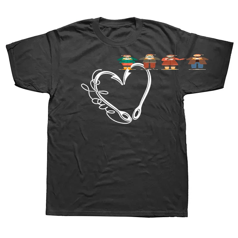 Hook Heart Love Interesting Fisherman Angler Gift T-Shirt 100% Cotton O-Neck Summer Short Sleeve Casual Mens T-shirt Size S-3XL
