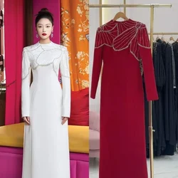 Customized Evening Jersey Rhinestone Beach A-line Scoop High Collar Neck Bespoke Gown Midi Es Sexy Casual Saudi Arabia for Women