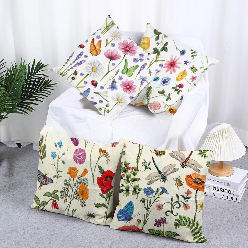 Spring Plant Pillow Cover Bedroom, Living Room, Home Decoration, Cushion Cover Pillowcase 45x45