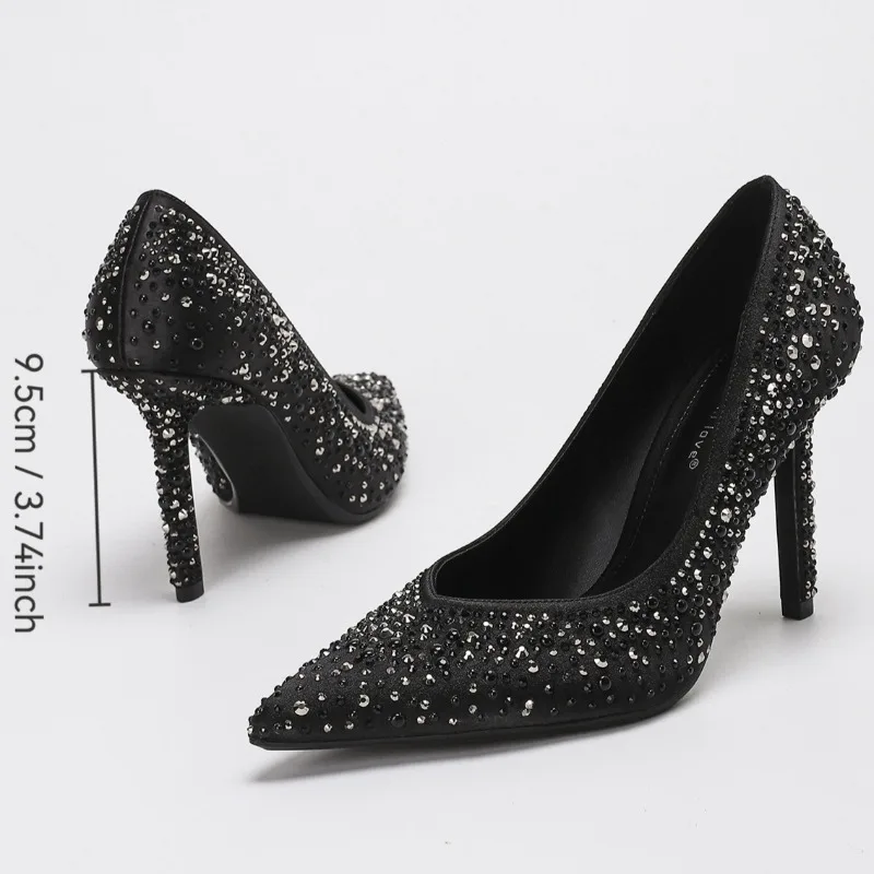 Роскошные брендовые туфли-лодочки со стразами и острым носком, женские модные туфли на мелком каблуке для свадебной вечеринки, блестящие элегантные женские туфли на высоком каблуке