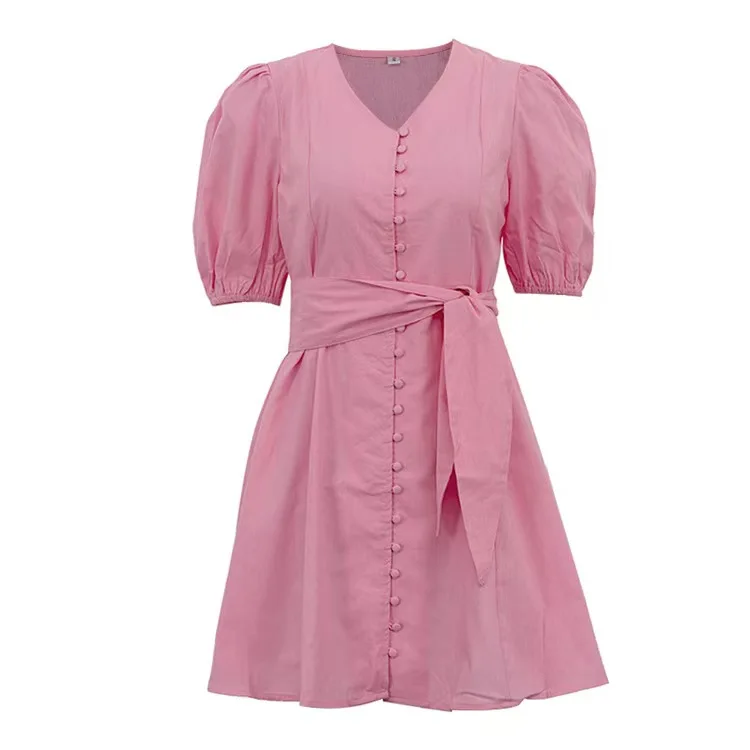 Faionable V-ne Bubble Sve ort Dr Gonna a trapezio a vita alta con cintura in cotone Dr Abbigliamento quotidiano