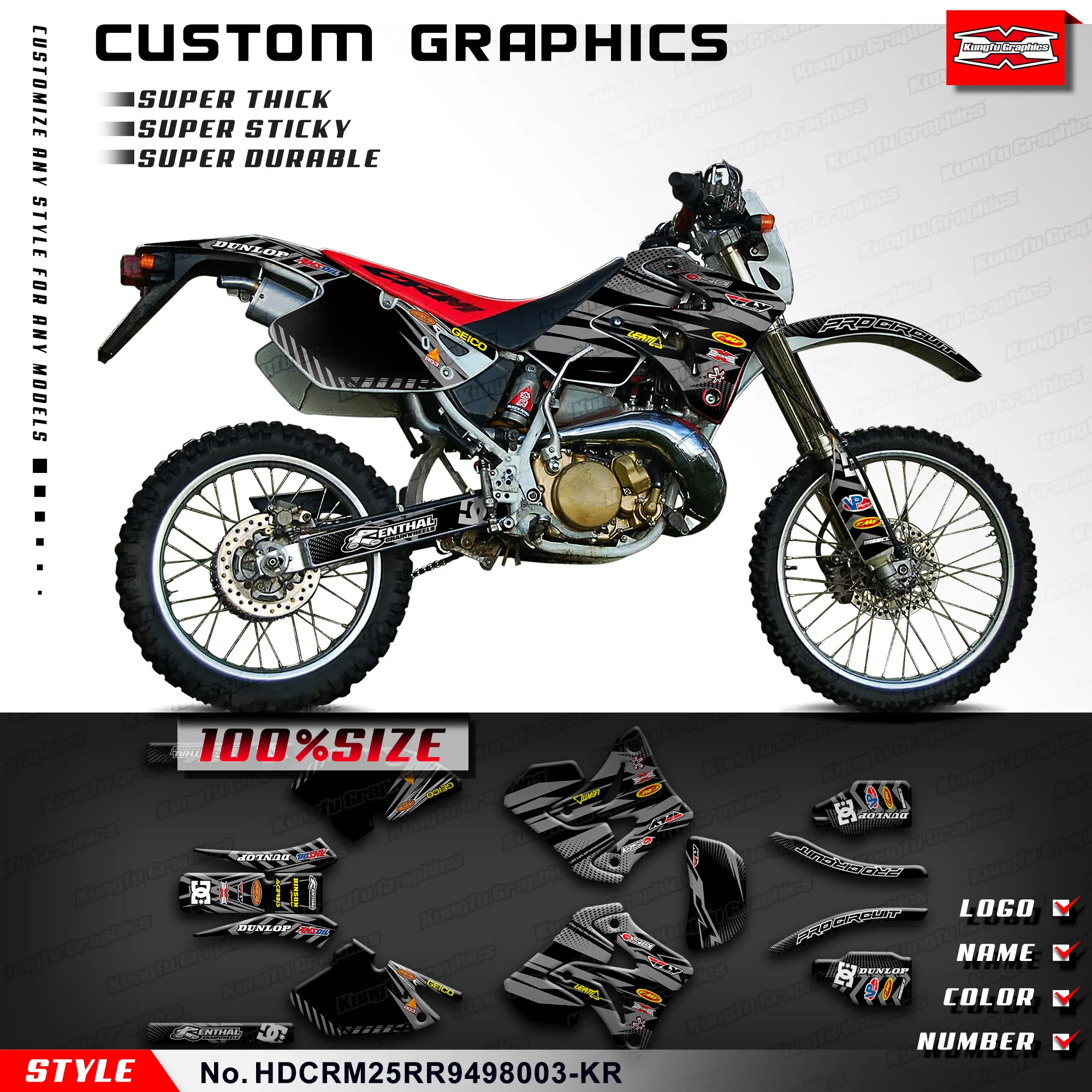 

KUNGFU GRAPHICS Dirt Bike Stickers MX Decal for Honda CRM250RR AR MK3 1994 1995 1996 1997 1998, HDCRM25RR9498003-KR