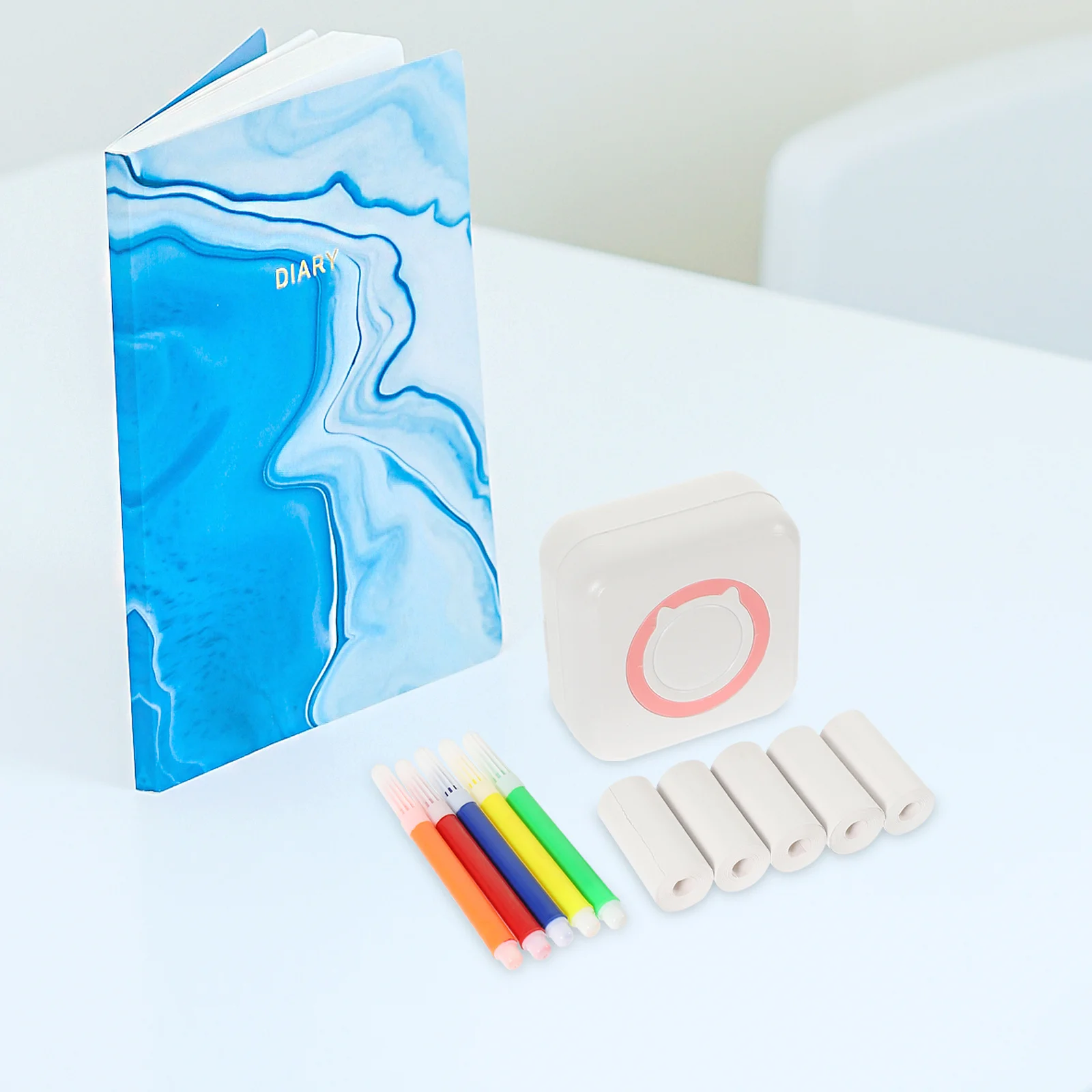 

1 s Mini Thermal Printer Pink 5 Rolls Paper 5 Pens Portable Label Maker Sticker Printing Machine Wireless Mini Printers