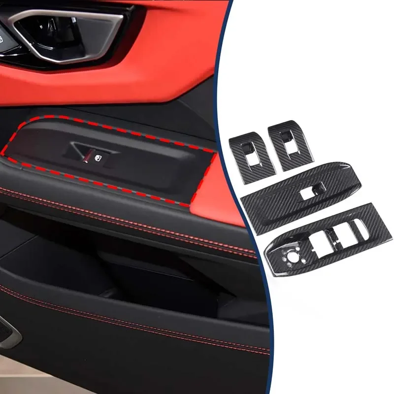 4Pcs Real Carbon Fiber For Lamborghini URUS 2018-2021 Car glass lift frame decorative sticker interior protection accessories
