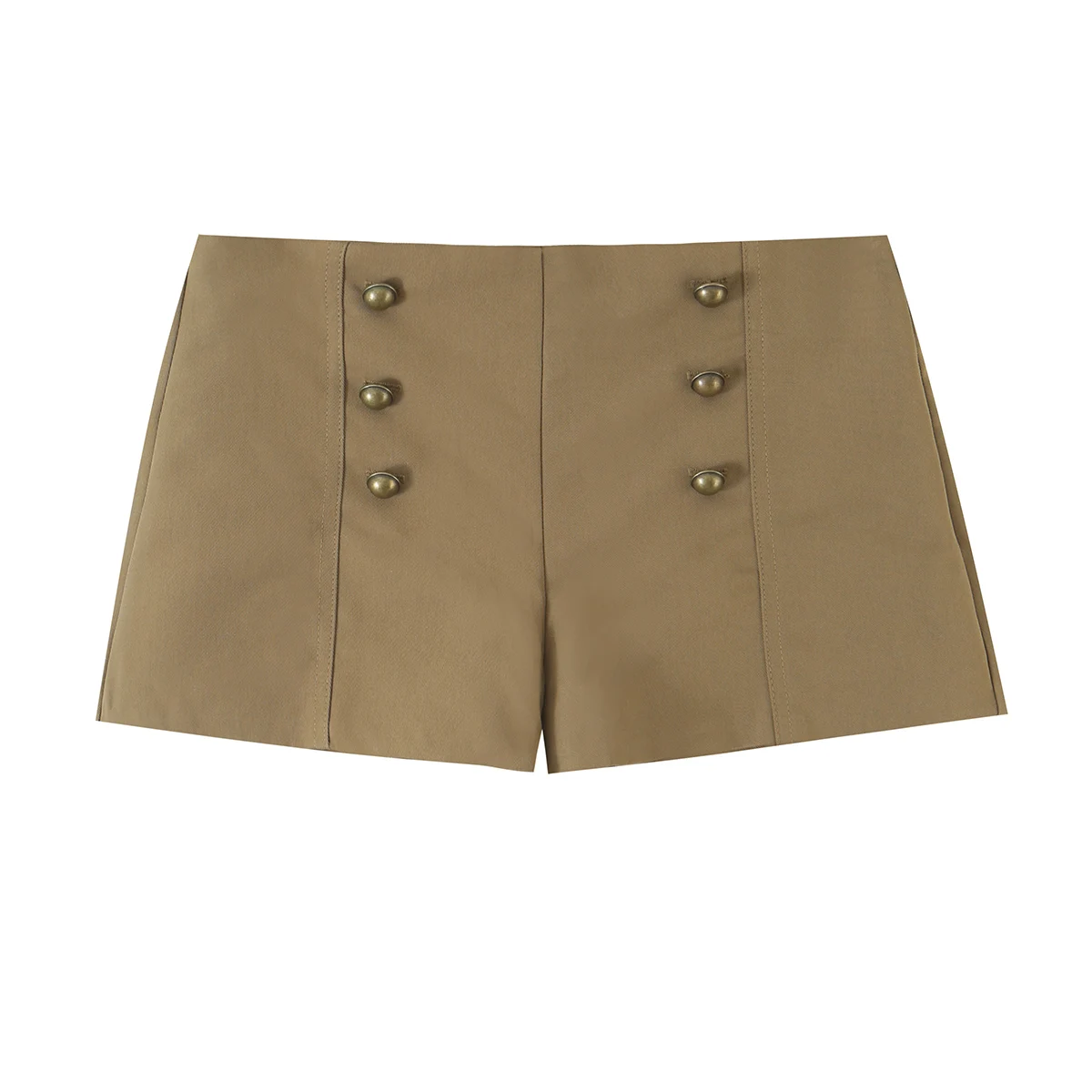 BSAY Herbst Damen Militärstil 2-teiliges Outfit Stehkragen Taschen Slim Jacke Doppelreihige Twill Mini-Shorts Passende Sets – Detail 6