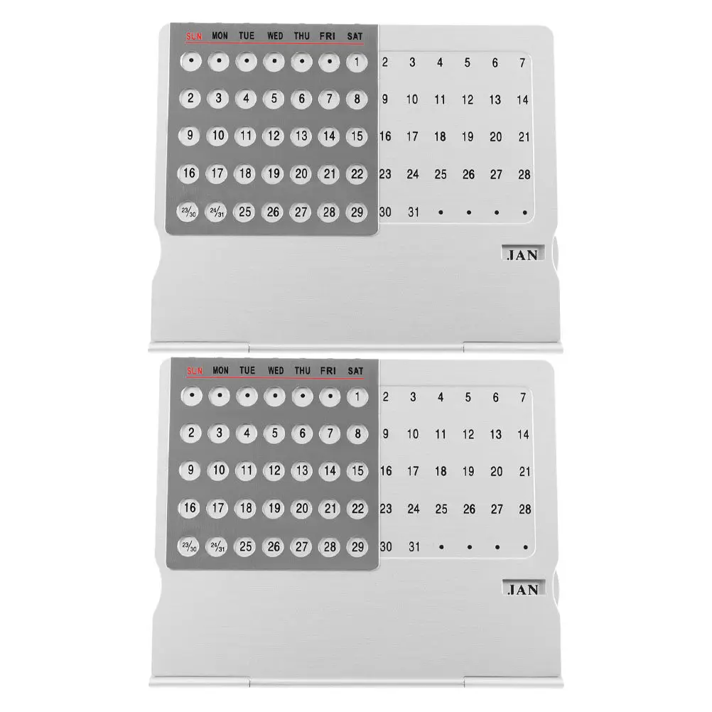 2Pcs Creative Aluminum Perpetual Calendar Mini Desk Calendar for Teachers Office Cubicle Coffee Shop Decor Lightweight Metal