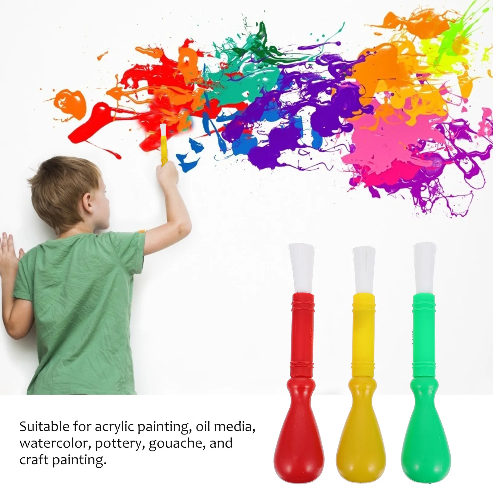 

3pcs Nylon And Plastic Painting Brushes Watercolor Oil Gouache Brushes For Kids Art Supplies Craft Painting