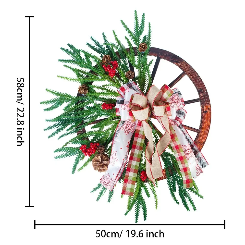 Christmas Decoration Door Hanging Wooden Roulette Wheel Wreath Soft Pine Cone