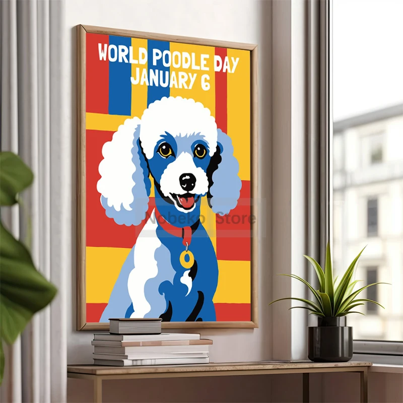 World Poodle Day Poster Cute Poodle Dogs Abstract Prints Canvas Painting Wall Art Pictures Home Living Room Modern Pets Decor