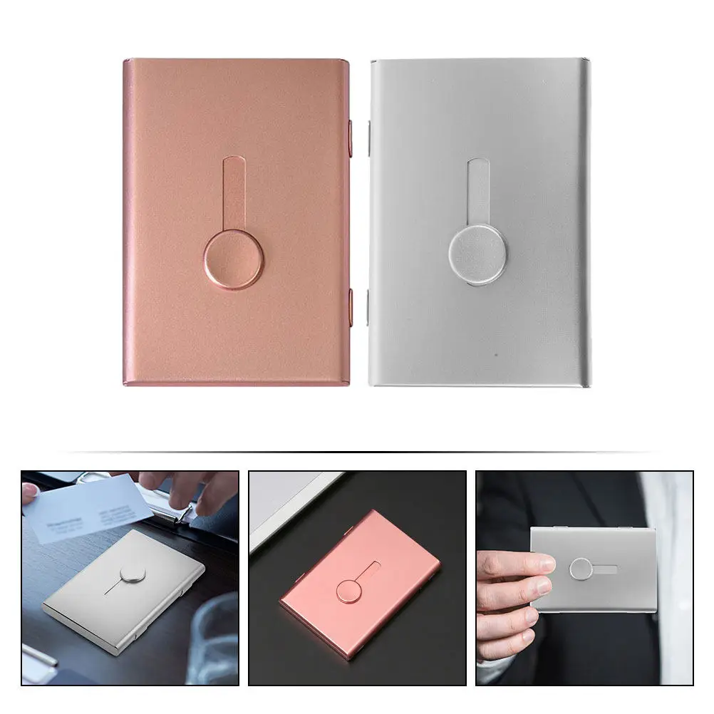 2Pcs Business Card Case Aluminum Alloy Slide Out Visit Card Holder Compact Metal Cards Organizer Portable Business Cards Storage