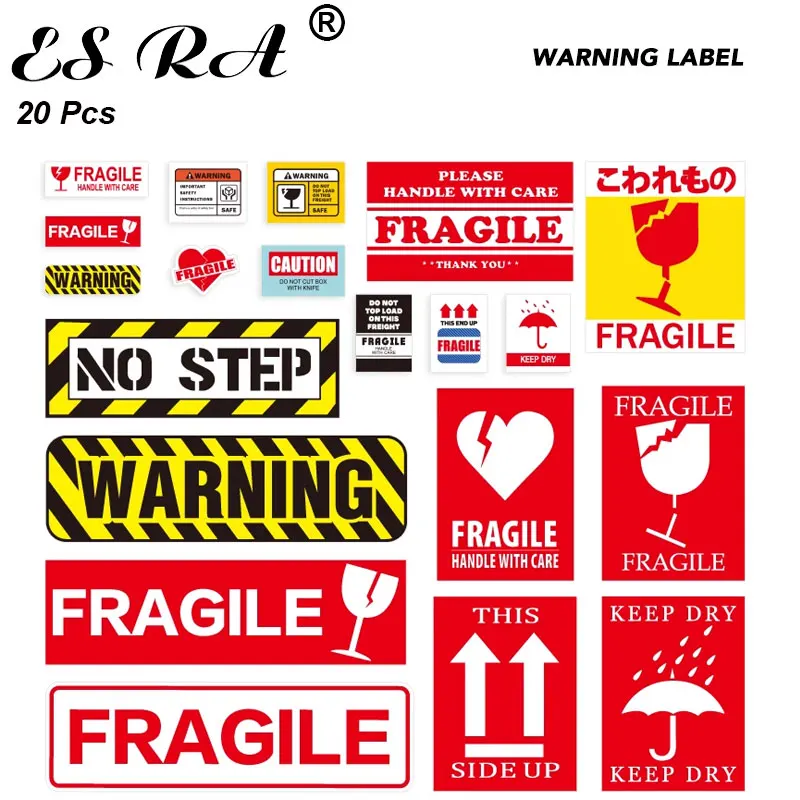 20Pcs/Sets Warning Stickers Fragile Hand with care Sticker Waterproof Pvc Pegatinas Decorate for Suitcase Skateboard Cellphone