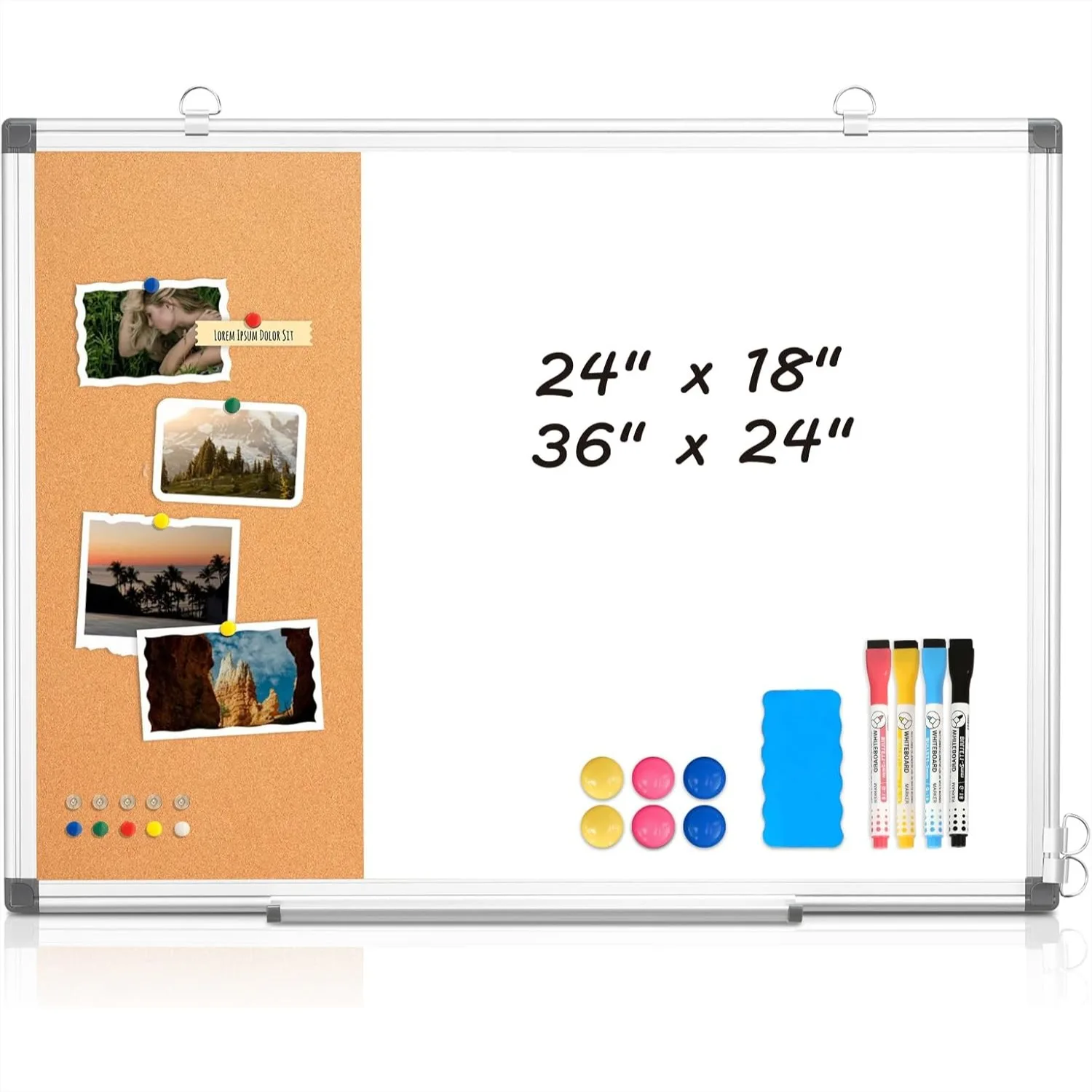 

Dry Erase Cork Board Combo, 36x24 Inch White Bulletin Board for Wall, Magnetic Corkboard Whiteboard Combination for Office Home