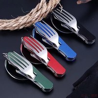 4-in-1 Stainless Steel Cutlery Set - Foldable Knife, Fork, Spoon & Bottle Opener, Compact Outdoor Picnic Tableware  Camping Tool