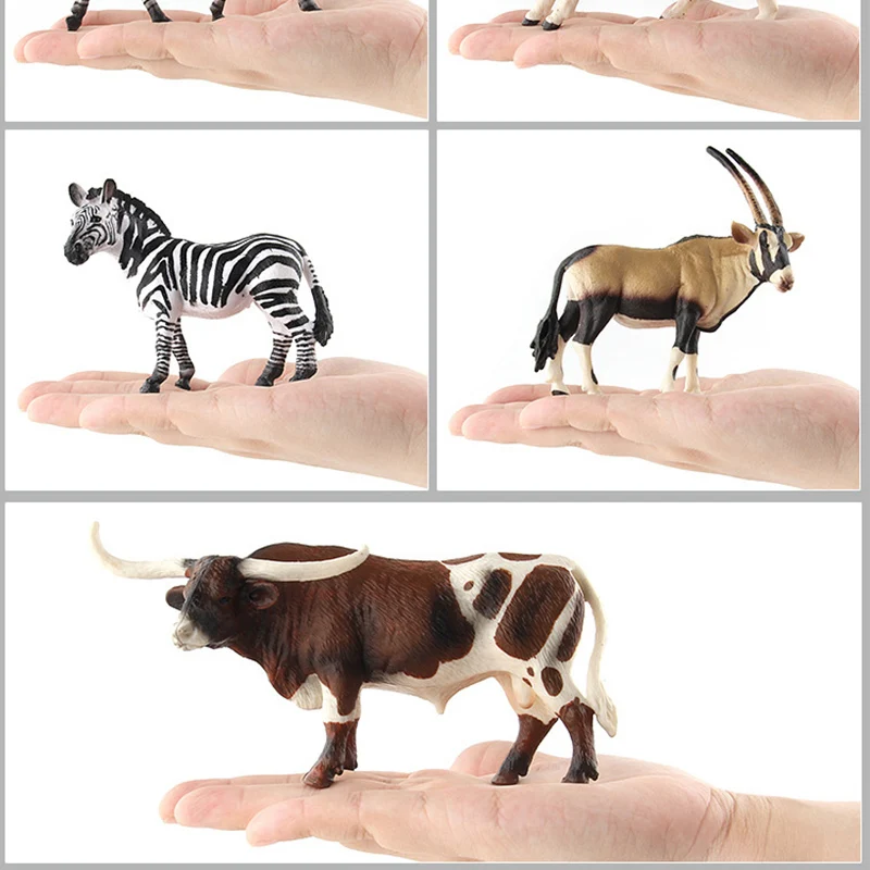 12CM Simulation Wildlife Park African Animals Model Toy Longhorn Bull Zebra  Antilope Action Figures Kids Early Learning Toys