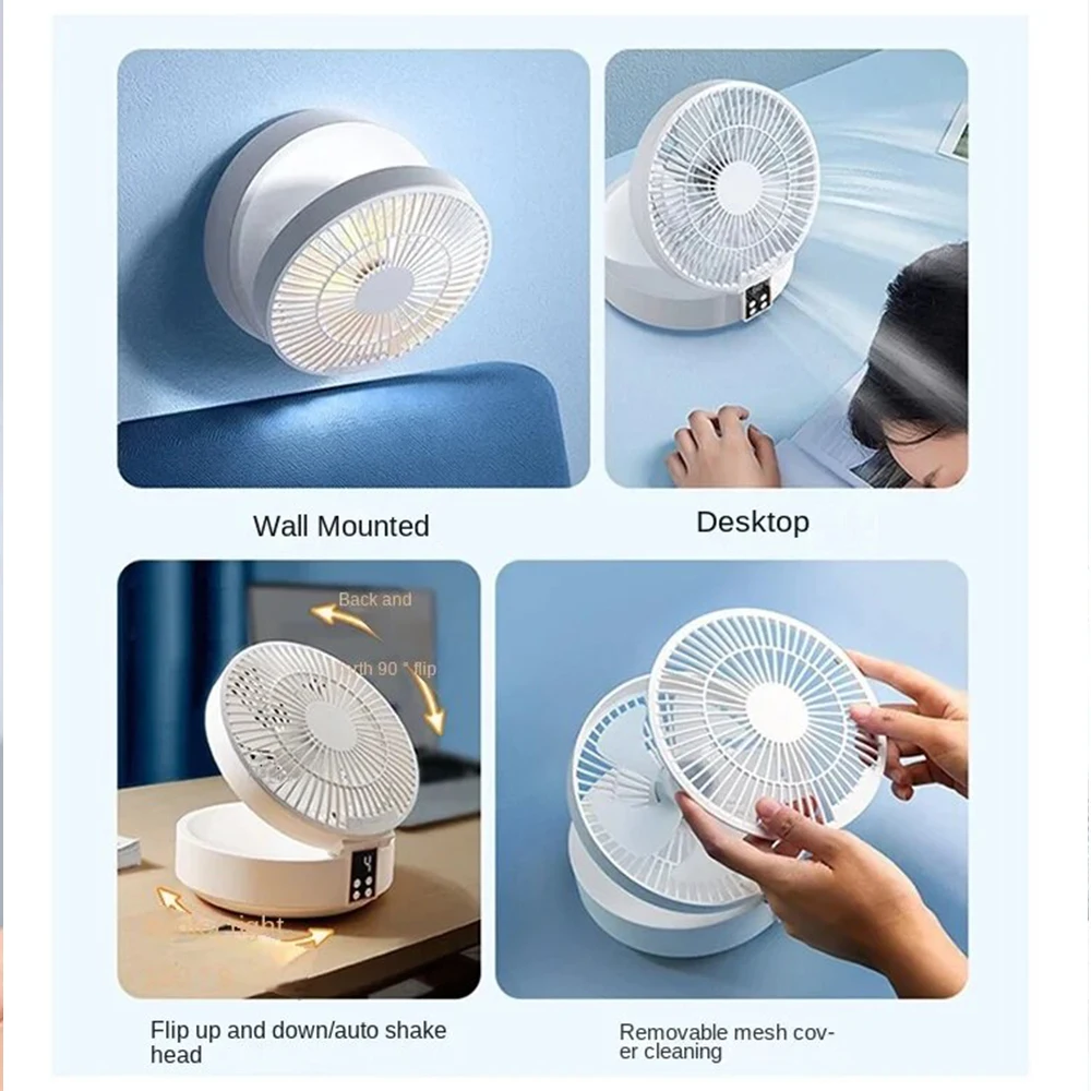 3IN1 휴대용 선풍기 90 °   벽걸이 접이식 선풍기, 탁상용 타이머 리모컨, 순환식 대용량 배터리 팬