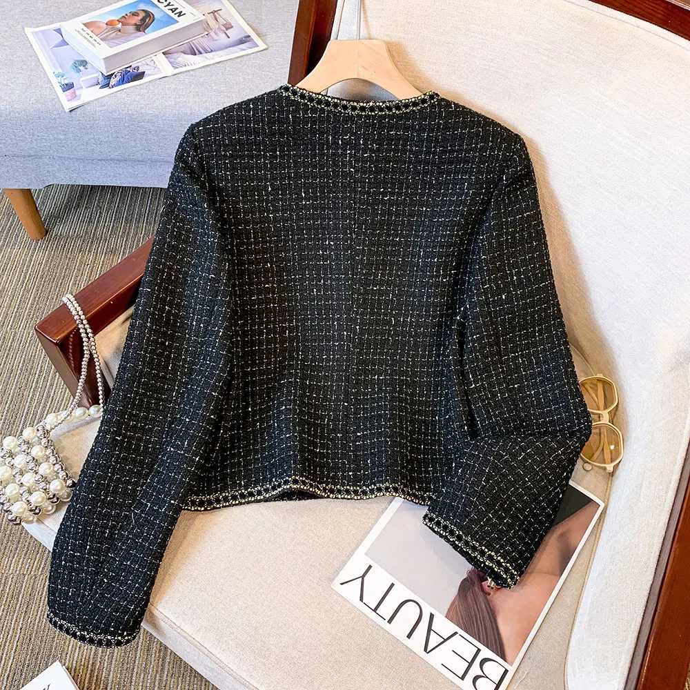 Female 2024 Autumn/Winter Fragrant Short Coat Gold Fashion Thick Tweed Jacket Women